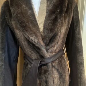 Elegant H&M Brown Faux Fur and genuine leather Women's Coat